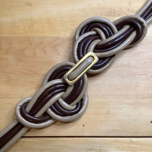 VINTAGE Brown Leather Knotted Statement Belt O/S - Picture 6 of 16